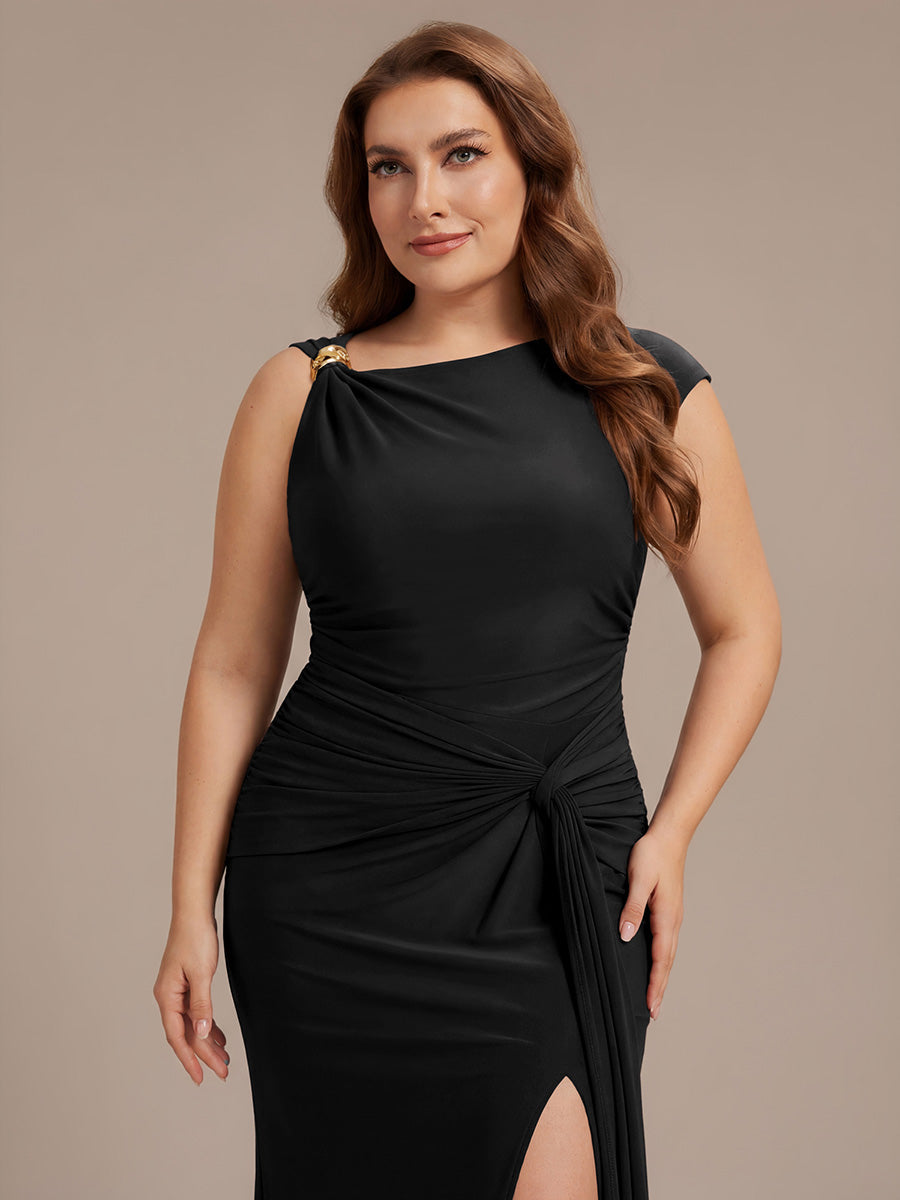 Knot Detail Knit Bodycon Skirts #color_Black
