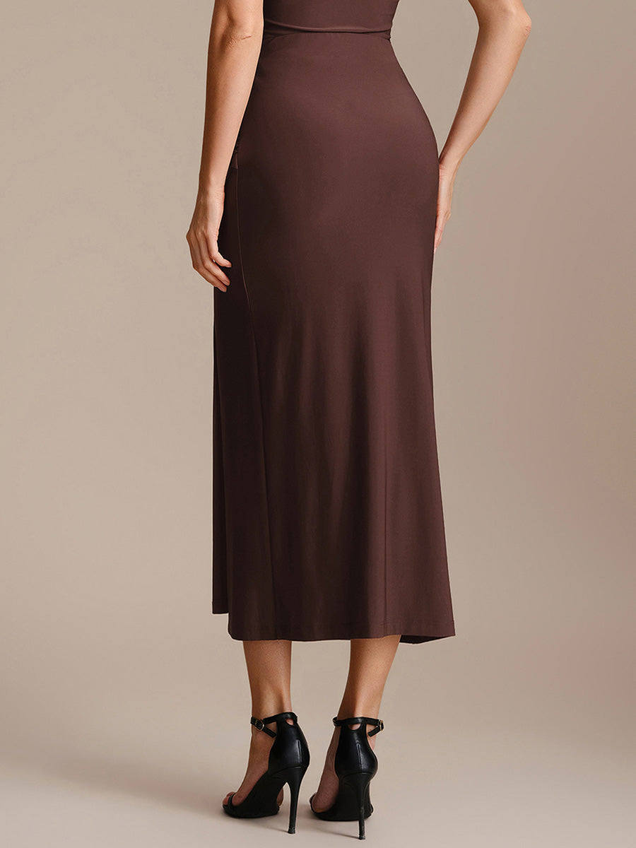Knot Detail Knit Bodycon Skirts #color_Chocolate Brown