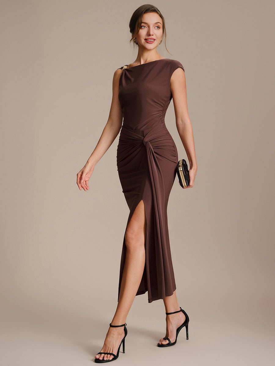 Knot Detail Knit Bodycon Skirts #color_Chocolate Brown