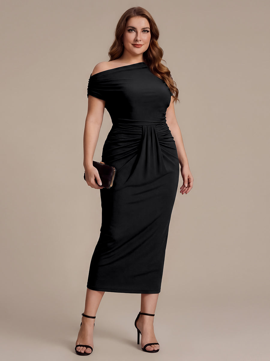 Knit Bodycon Midi Length Skirts #color_Black