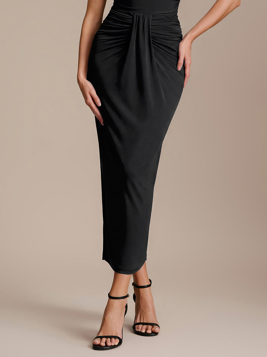 Knit Bodycon Midi Length Skirts #color_Black