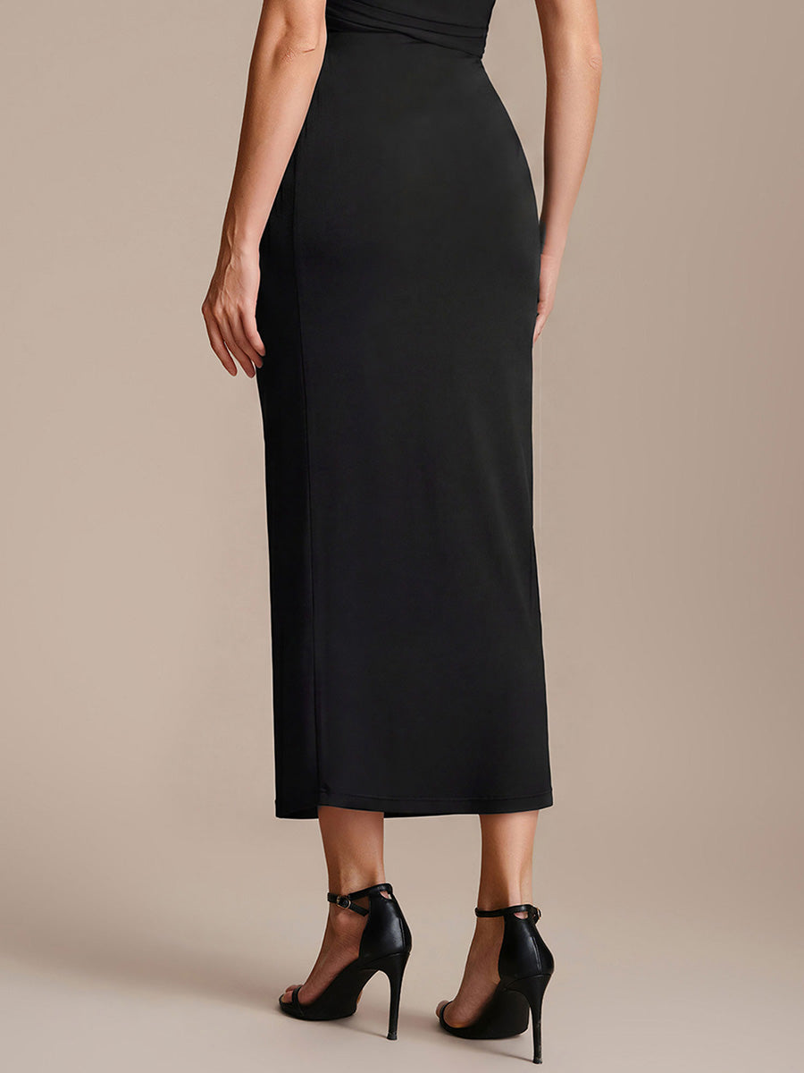 Knit Bodycon Midi Length Skirts #color_Black