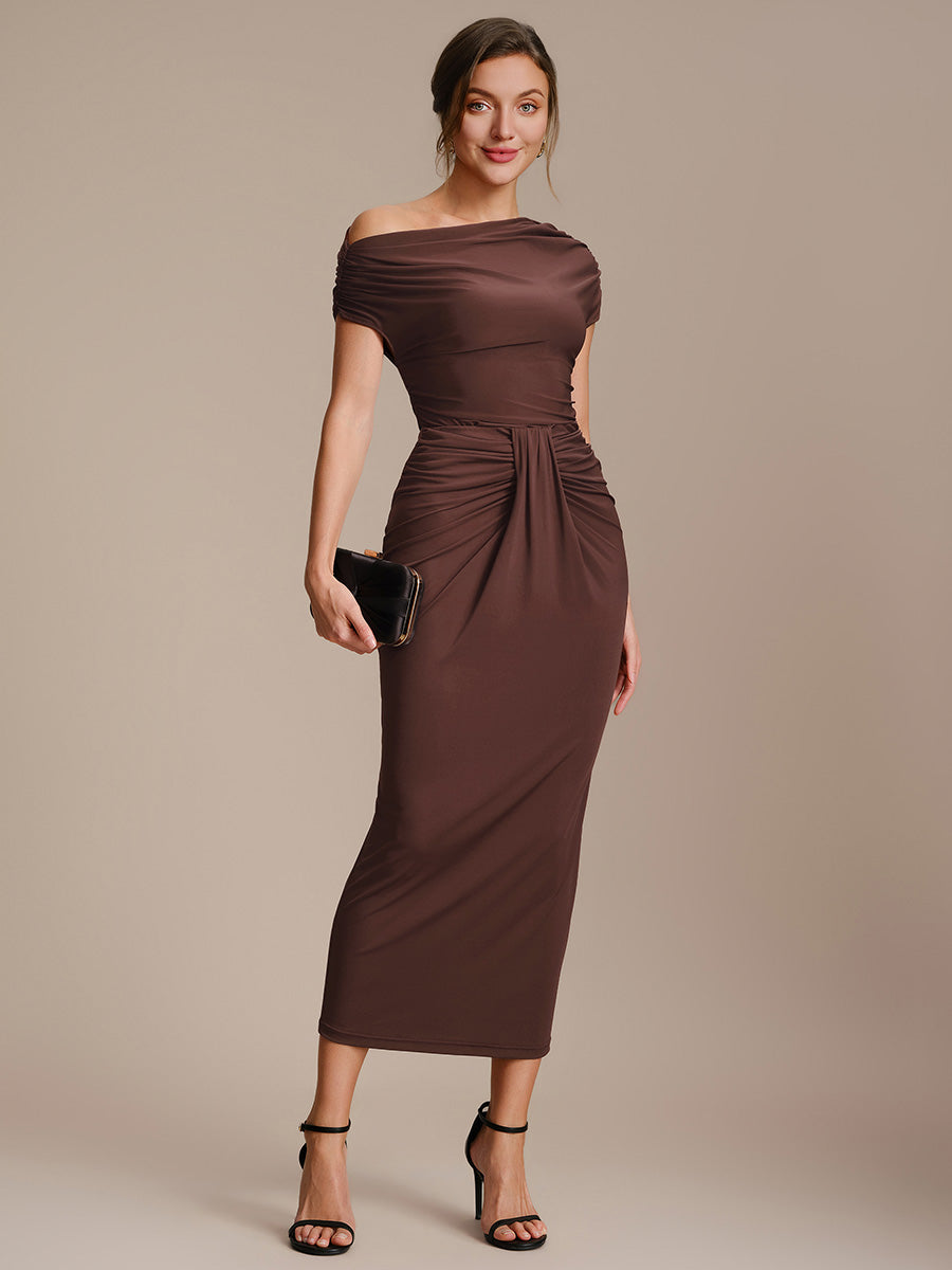 Knit Bodycon Midi Length Skirts #color_Chocolate Brown