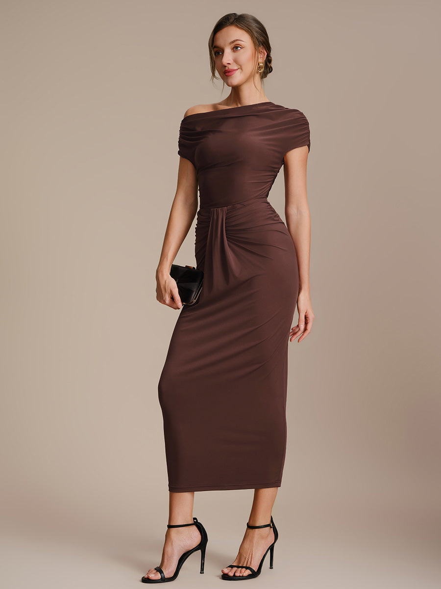 Knit Bodycon Midi Length Skirts #color_Chocolate Brown