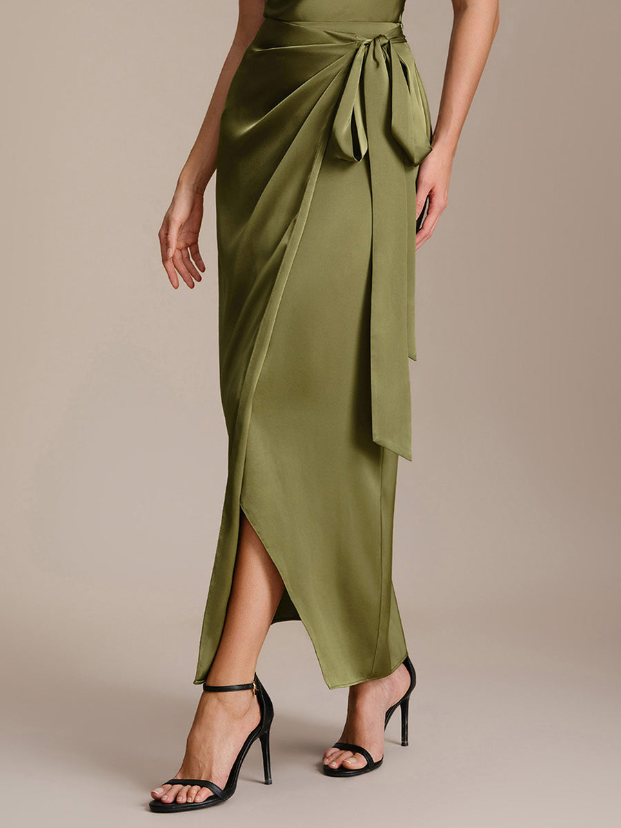 Slit Satin Sheath Skirts #color_Olive Green