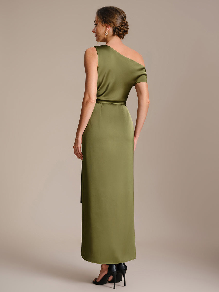 Slit Satin Sheath Skirts #color_Olive Green