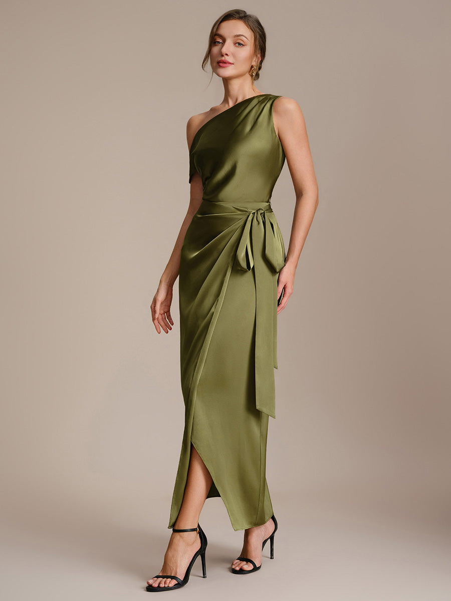 Slit Satin Sheath Skirts #color_Olive Green