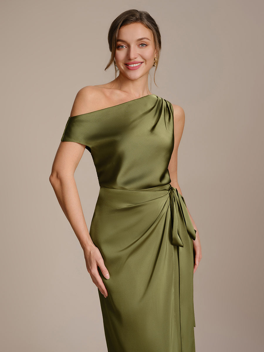 Slit Satin Sheath Skirts #color_Olive Green