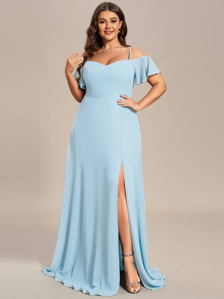 Plus Size Cold Shoulder Formal Bridesmaid Dress with Side Slit #color_Sky Blue