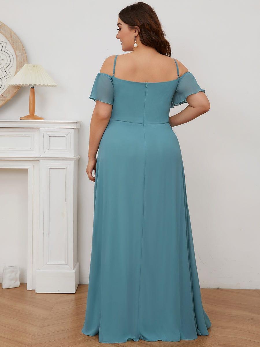 Plus Size Cold Shoulder Formal Bridesmaid Dress with Side Slit #color_Light Teal