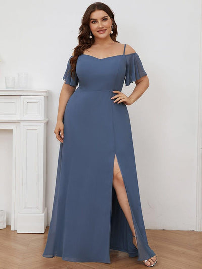 pretty REYA|Plus Size Cold Shoulder Formal Bridesmaid Dress with Side Slit