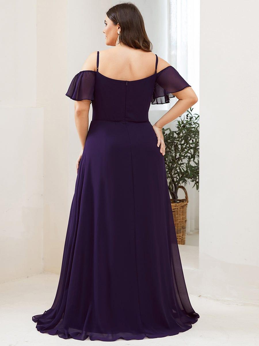 Plus Size Cold Shoulder Formal Bridesmaid Dress with Side Slit #color_Dark Purple