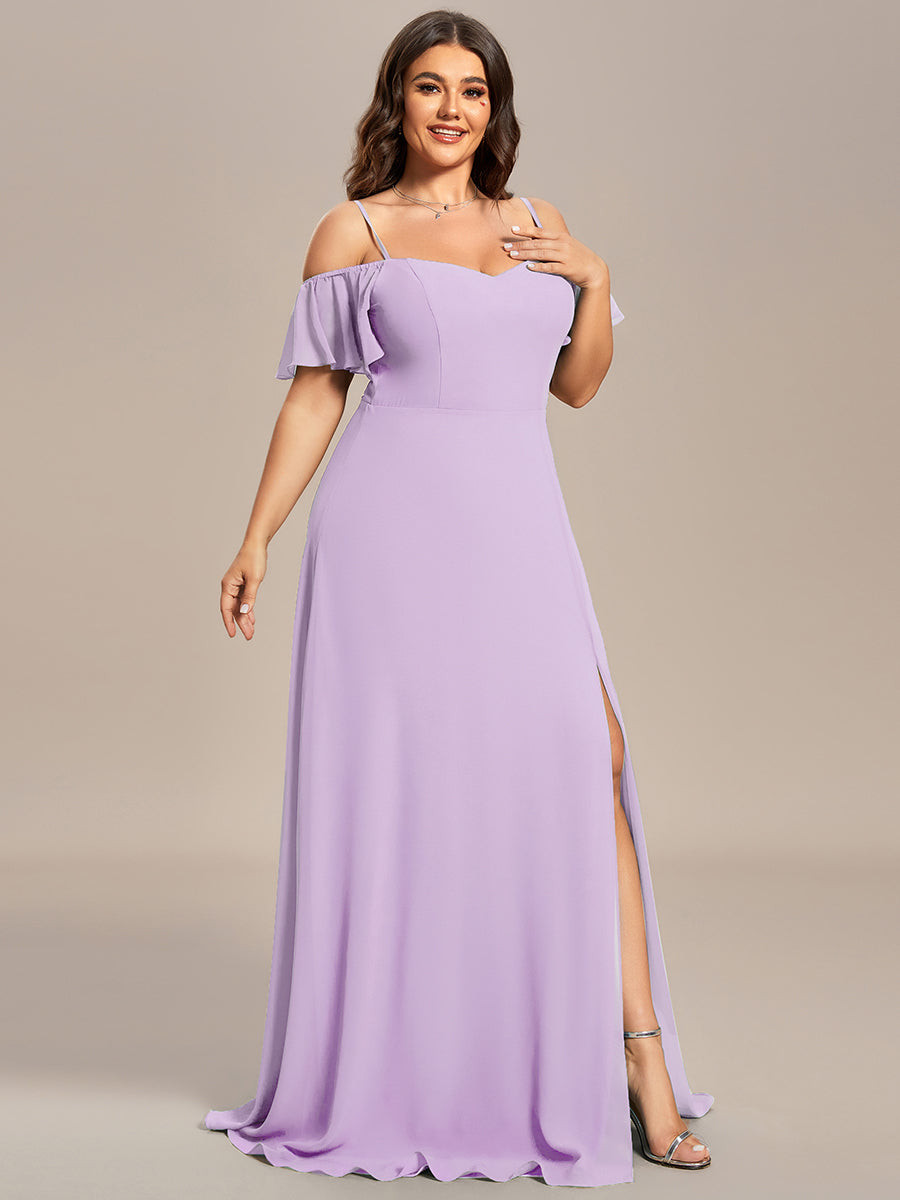 Stylish Cold Shoulder Flare Sleeves Flowy Bridesmaid Dress #color_Frosted Lilac
