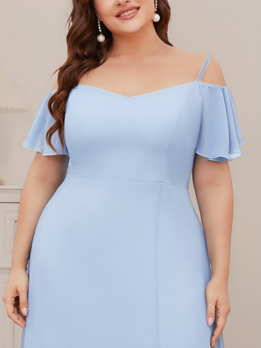 Plus Size Cold Shoulder Formal Bridesmaid Dress with Side Slit #color_Ice Blue