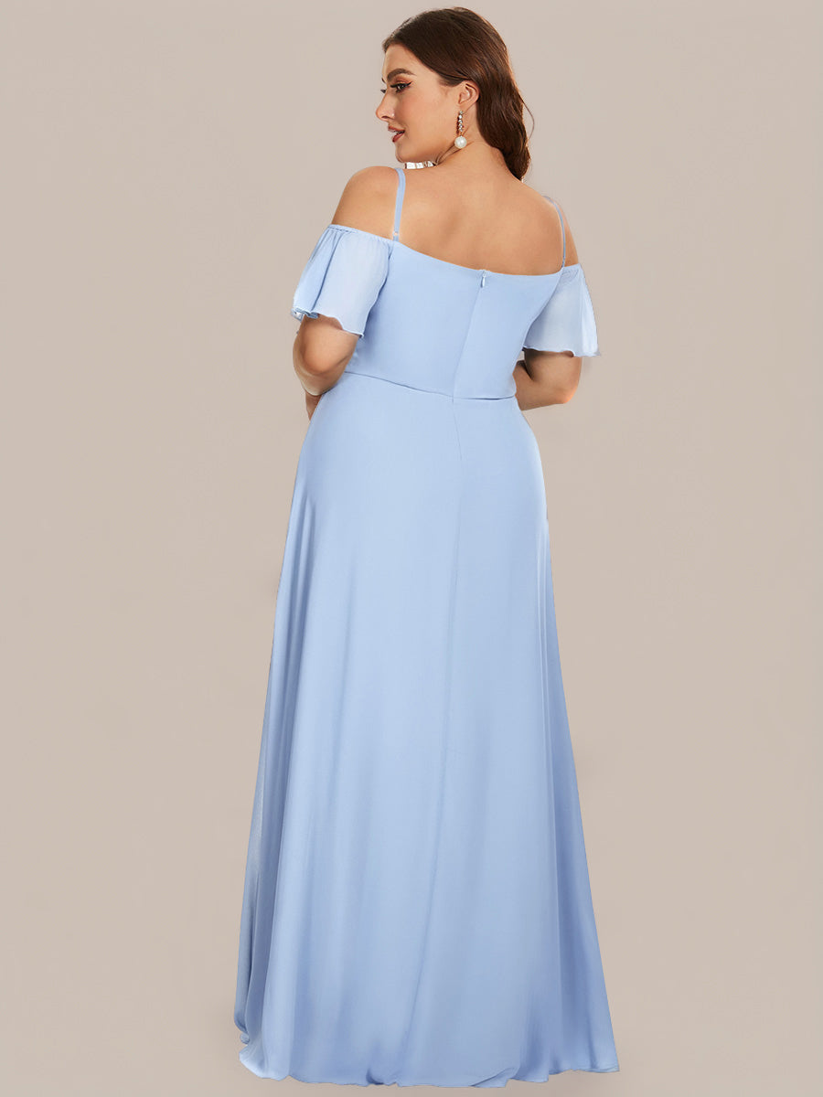 Stylish Cold Shoulder Flare Sleeves Flowy Bridesmaid Dress #color_Ice Blue