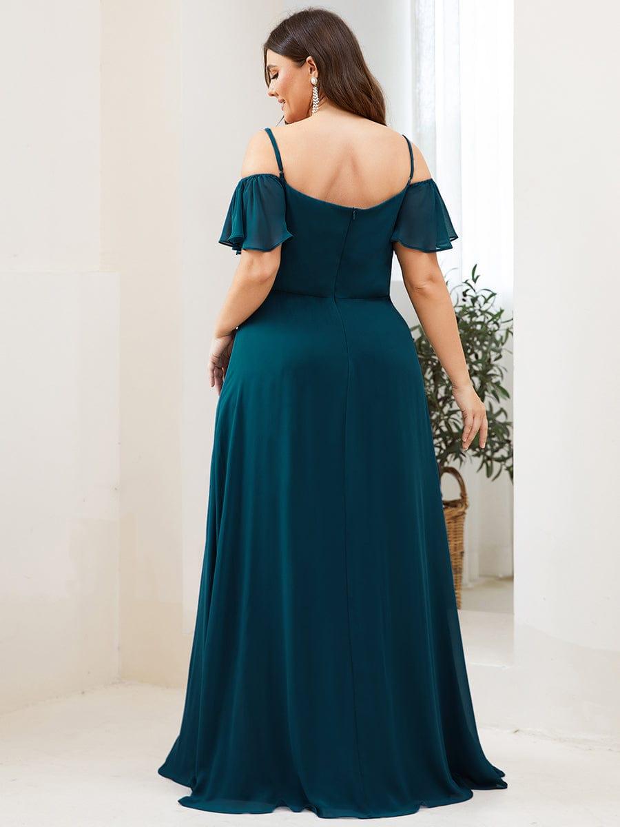 Plus Size Cold Shoulder Formal Bridesmaid Dress with Side Slit #color_Teal