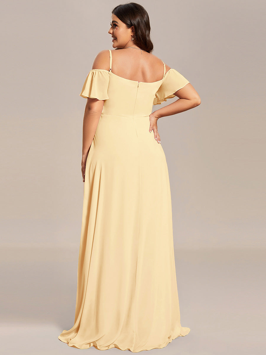 Plus Size Cold Shoulder Formal Bridesmaid Dress with Side Slit #color_Yellow