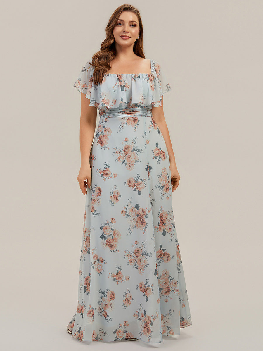 Off the Shoulder Ruffle Bodice Long Flowy Chiffon Bridesmaid Dress #color_Amber Bloom