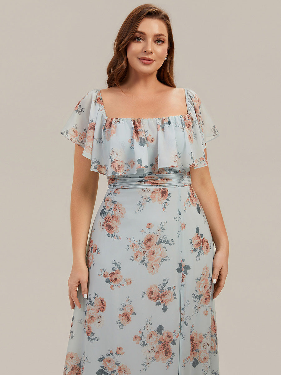 Off the Shoulder Ruffle Bodice Long Flowy Chiffon Bridesmaid Dress #color_Amber Bloom