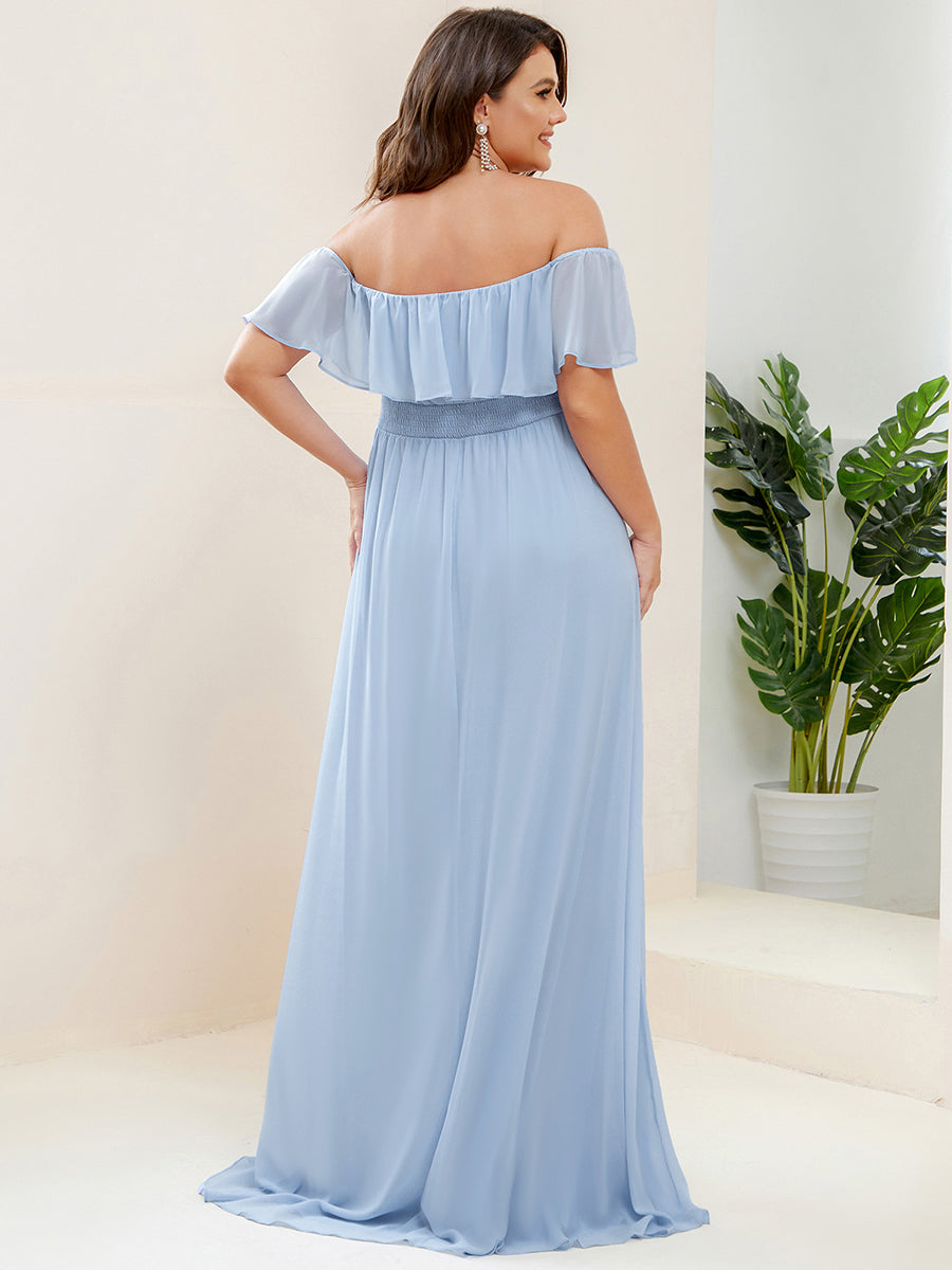 Plus Size Off the Shoulder Formal Bridesmaid Dress with Thigh Split #color_Sky Blue
