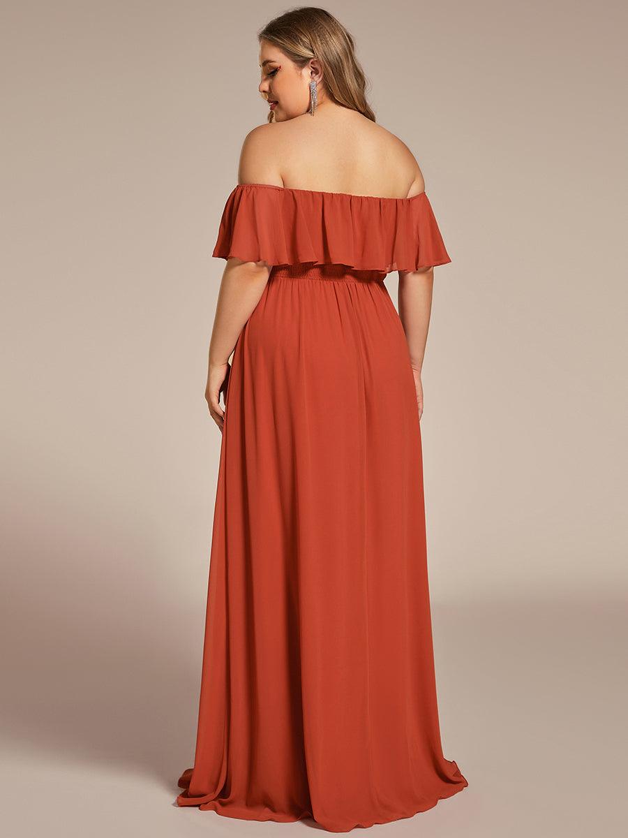 Off the Shoulder Ruffle Bodice Long Flowy Chiffon Bridesmaid Dress #color_Burnt Orange