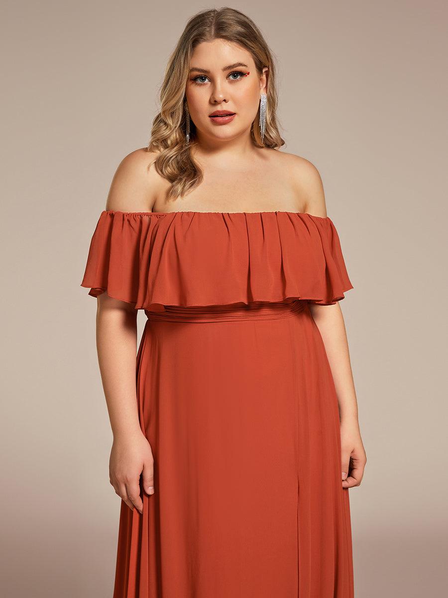 Off the Shoulder Ruffle Bodice Long Flowy Chiffon Bridesmaid Dress #color_Burnt Orange