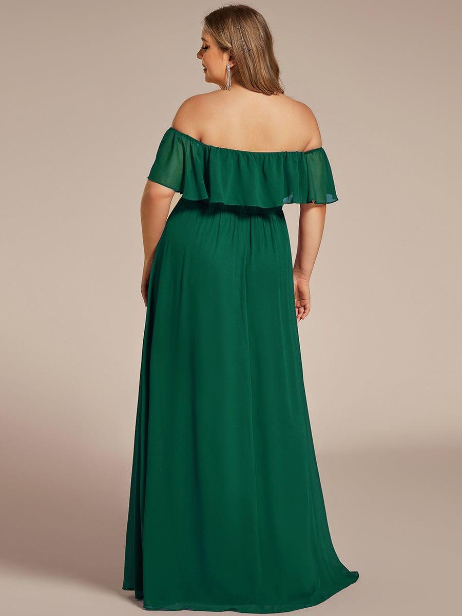 Off the Shoulder Ruffle Bodice Long Flowy Chiffon Bridesmaid Dress #color_Dark Green
