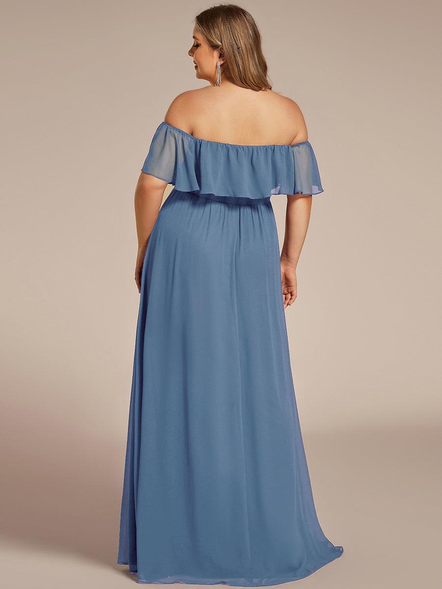 Off the Shoulder Ruffle Bodice Long Flowy Chiffon Bridesmaid Dress #color_Dusty Blue