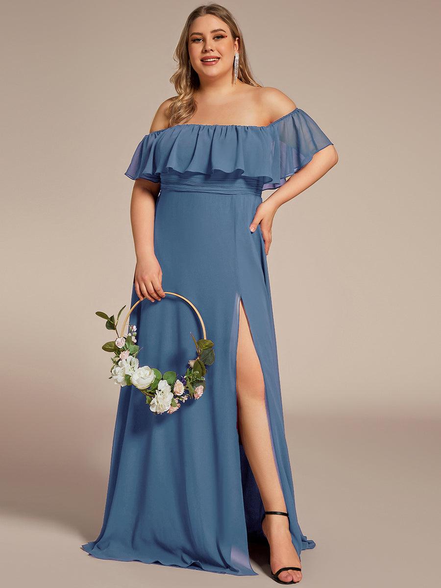 Off the Shoulder Ruffle Bodice Long Flowy Chiffon Bridesmaid Dress #color_Dusty Blue