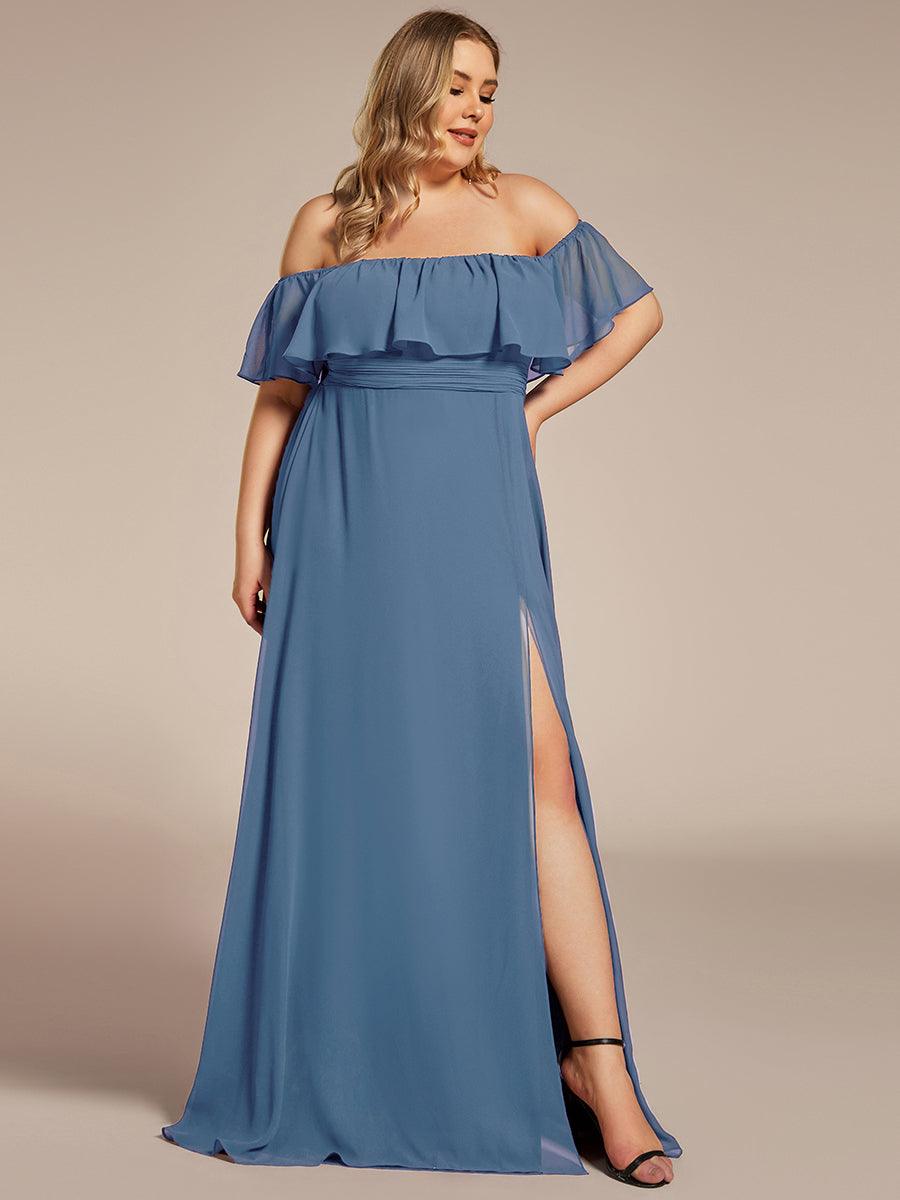 Off the Shoulder Ruffle Bodice Long Flowy Chiffon Bridesmaid Dress #color_Dusty Blue