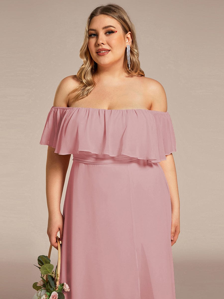 Off the Shoulder Ruffle Bodice Long Flowy Chiffon Bridesmaid Dress #color_Dusty Rose