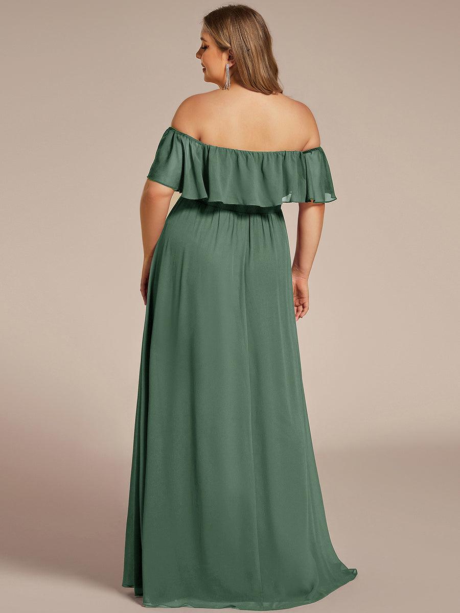Off the Shoulder Ruffle Bodice Long Flowy Chiffon Bridesmaid Dress #color_Eucalyptus