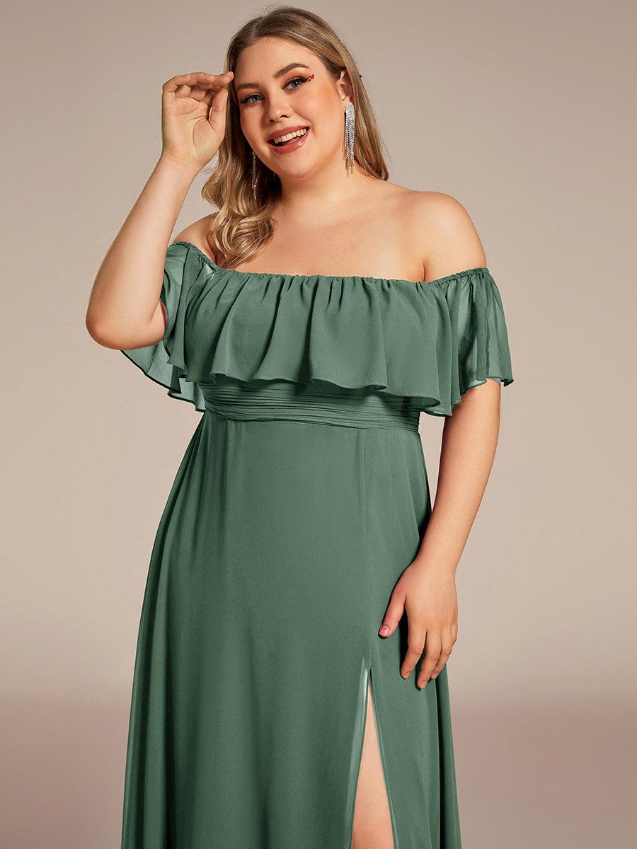 Off the Shoulder Ruffle Bodice Long Flowy Chiffon Bridesmaid Dress #color_Eucalyptus