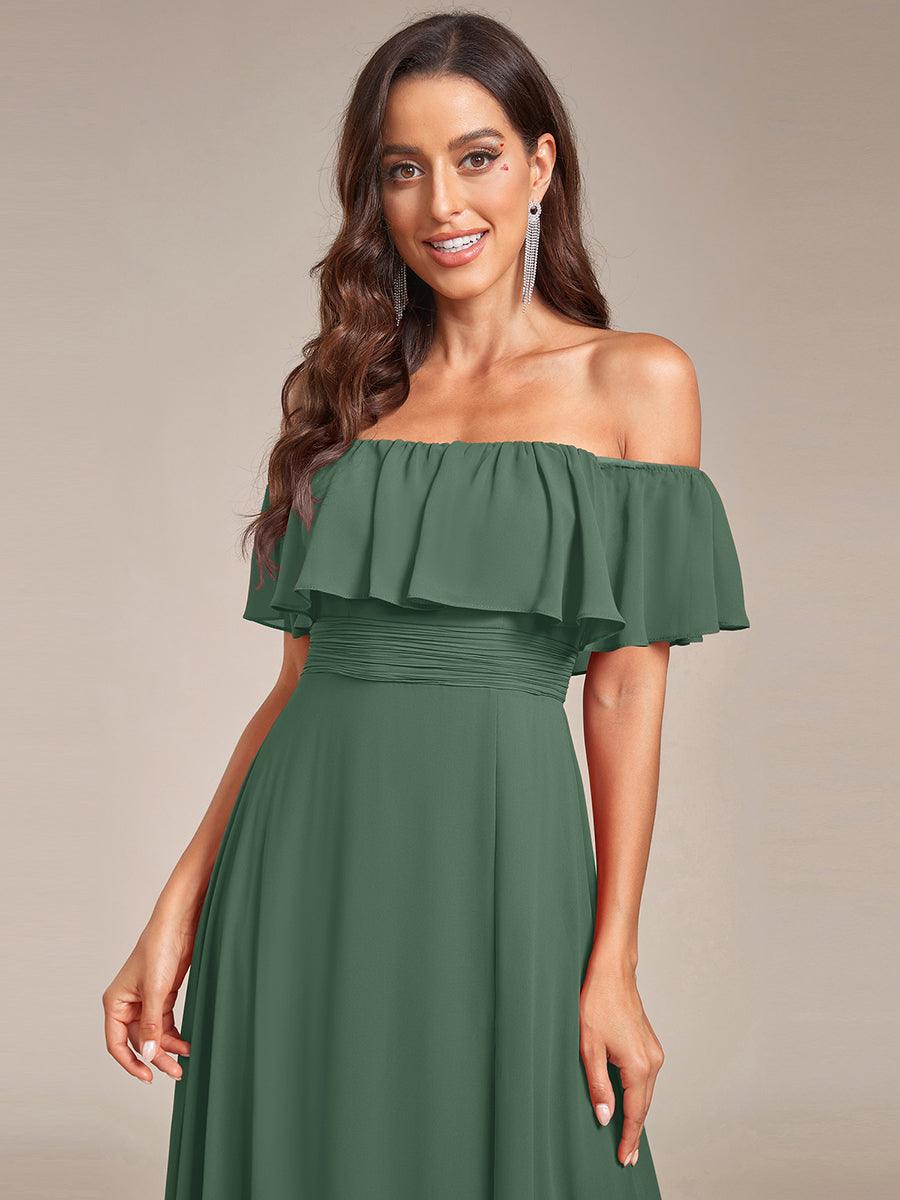 Off the Shoulder Ruffle Bodice Long Flowy Chiffon Bridesmaid Dress #color_Eucalyptus