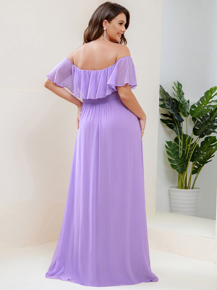 Plus Size Off the Shoulder Formal Bridesmaid Dress with Thigh Split #color_Lavender 