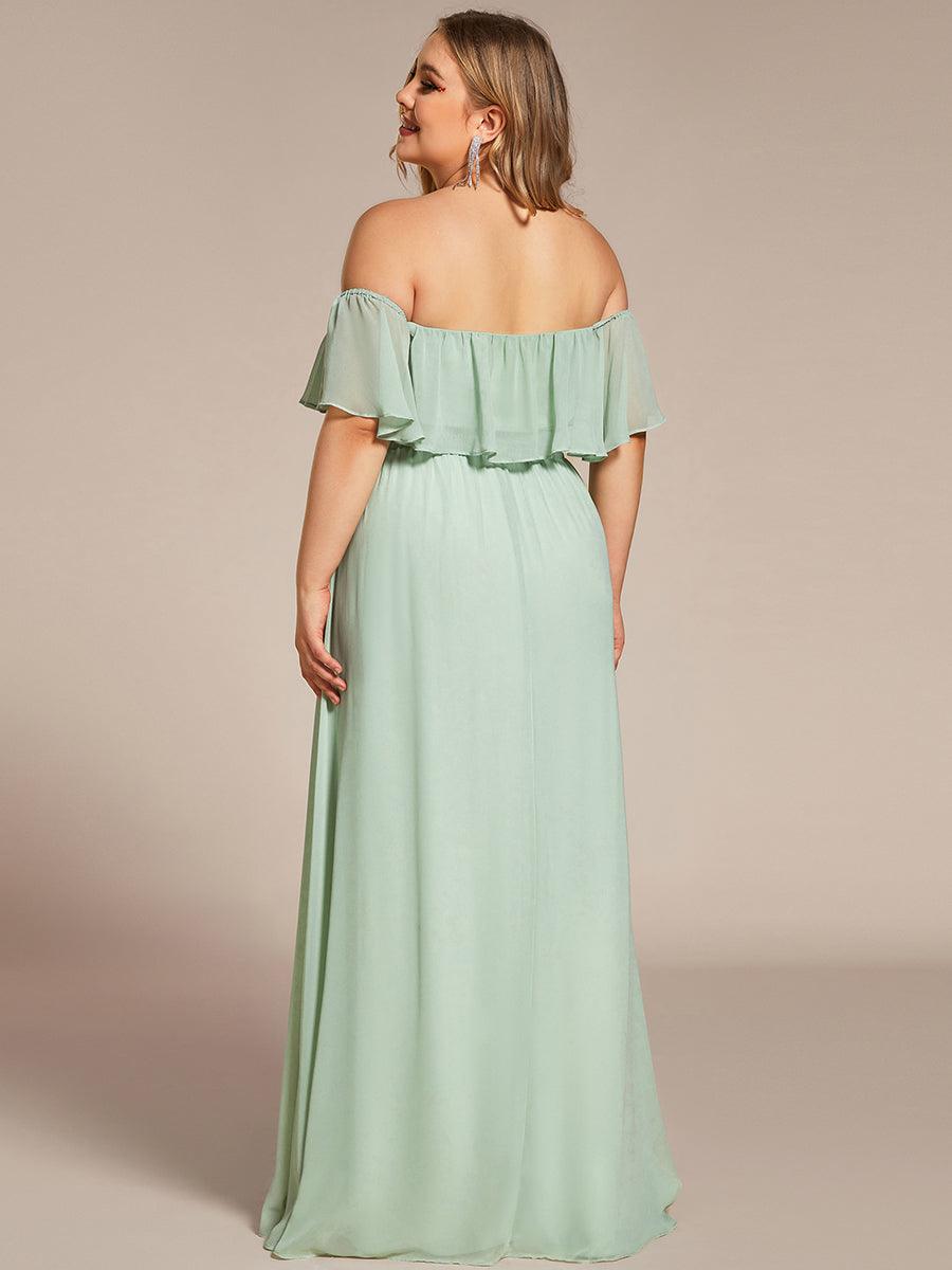 Off the Shoulder Ruffle Bodice Long Flowy Chiffon Bridesmaid Dress #color_Mint Green