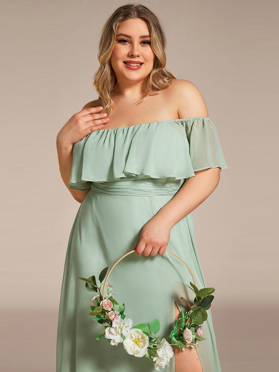 Off the Shoulder Ruffle Bodice Long Flowy Chiffon Bridesmaid Dress #color_Mint Green