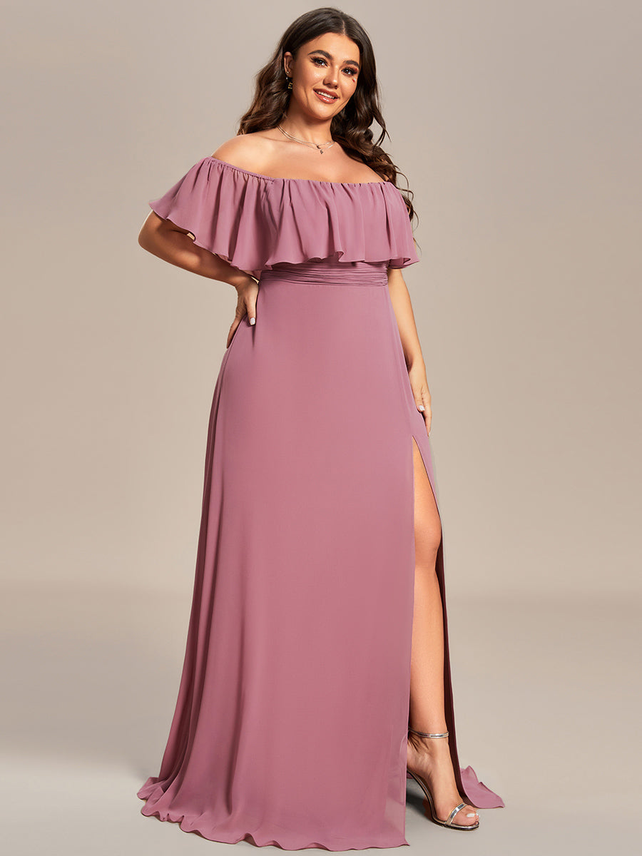 Plus Size Off the Shoulder Formal Bridesmaid Dress with Thigh Split #color_Purple Orchid