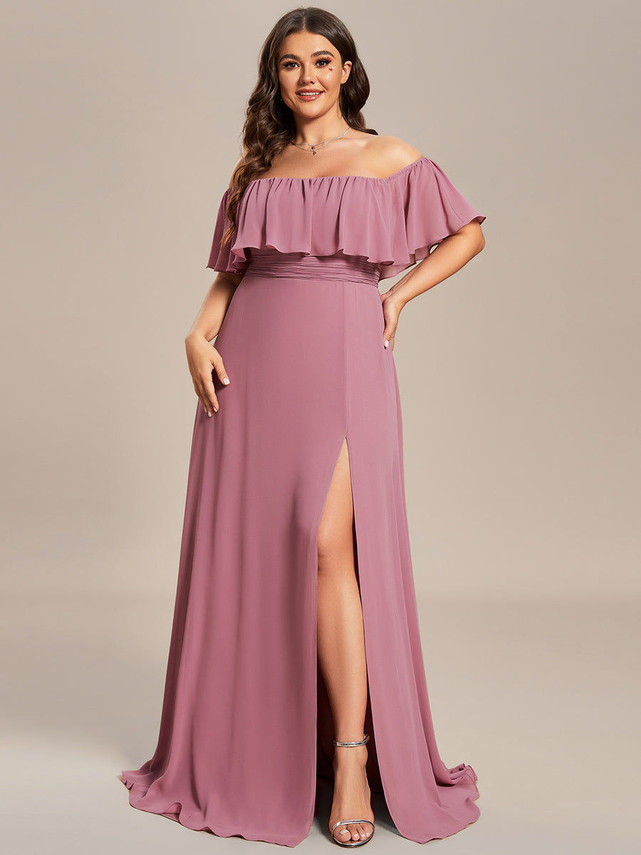 Plus Size Off the Shoulder Formal Bridesmaid Dress with Thigh Split #color_Purple Orchid