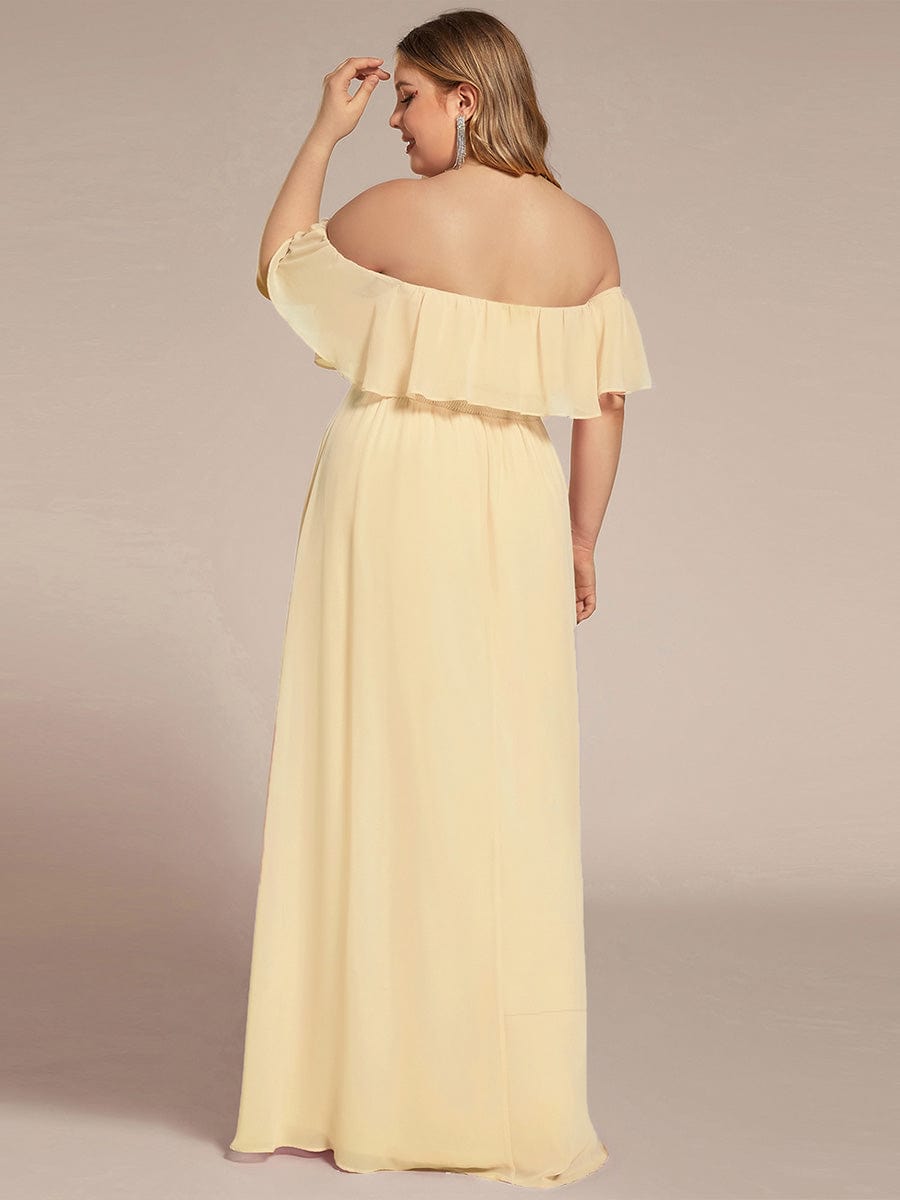 Off the Shoulder Ruffle Bodice Long Flowy Chiffon Bridesmaid Dress #color_Yellow