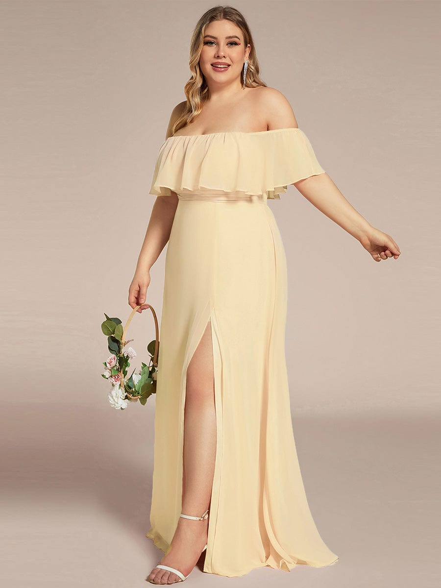 Off the Shoulder Ruffle Bodice Long Flowy Chiffon Bridesmaid Dress #color_Yellow