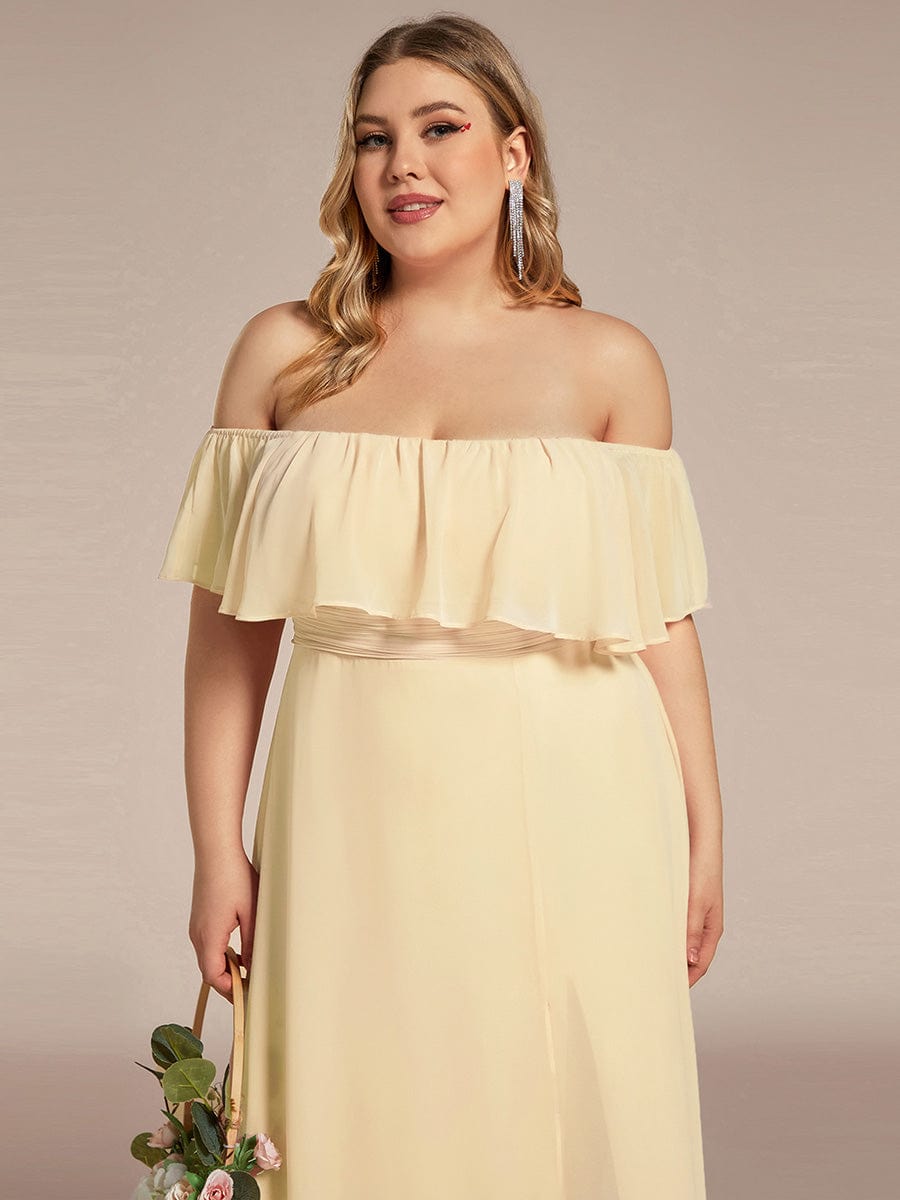 Off the Shoulder Ruffle Bodice Long Flowy Chiffon Bridesmaid Dress #color_Yellow
