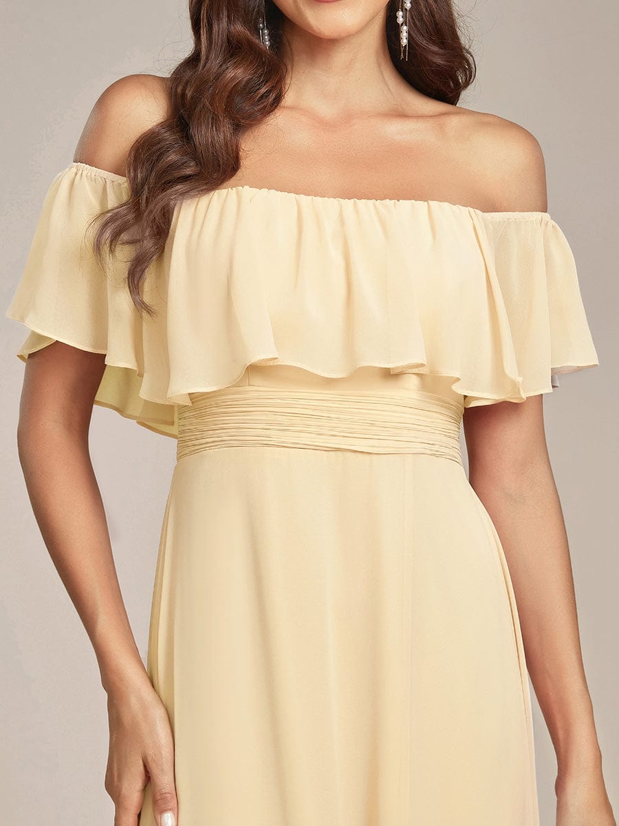 Off the Shoulder Ruffle Bodice Long Flowy Chiffon Bridesmaid Dress #color_Yellow