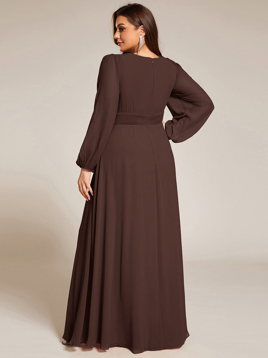 See-Througth Puff Sleeve Chiffon Plus Size Bridesmaid Dress #color_Chocolate brown