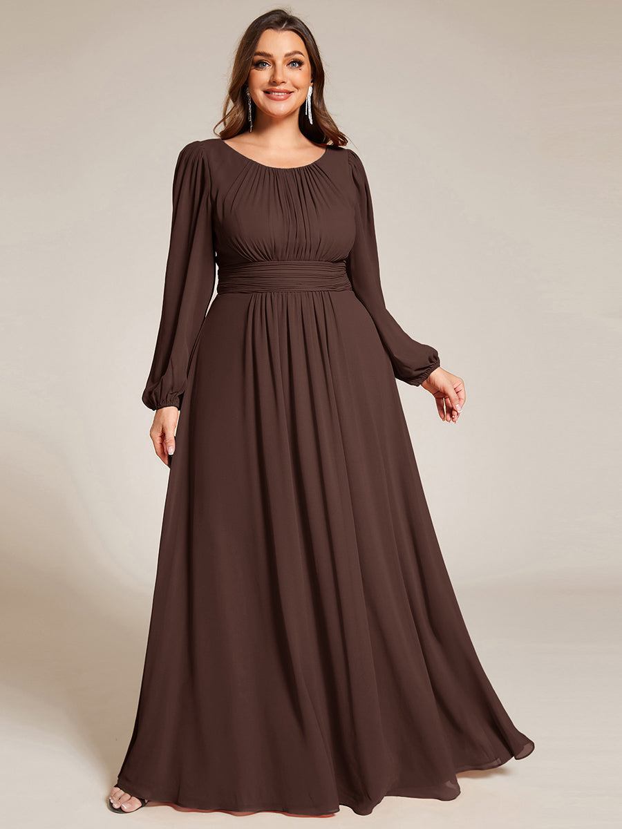See-Througth Puff Sleeve Chiffon Plus Size Bridesmaid Dress #color_Chocolate brown
