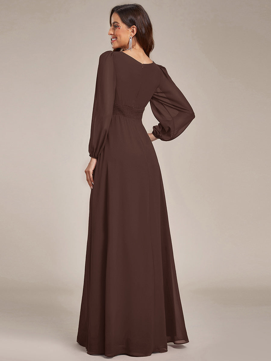 Chiffon High Empire Waist Puff Sleeve Bridesmaid Dress #color_Chocolate brown