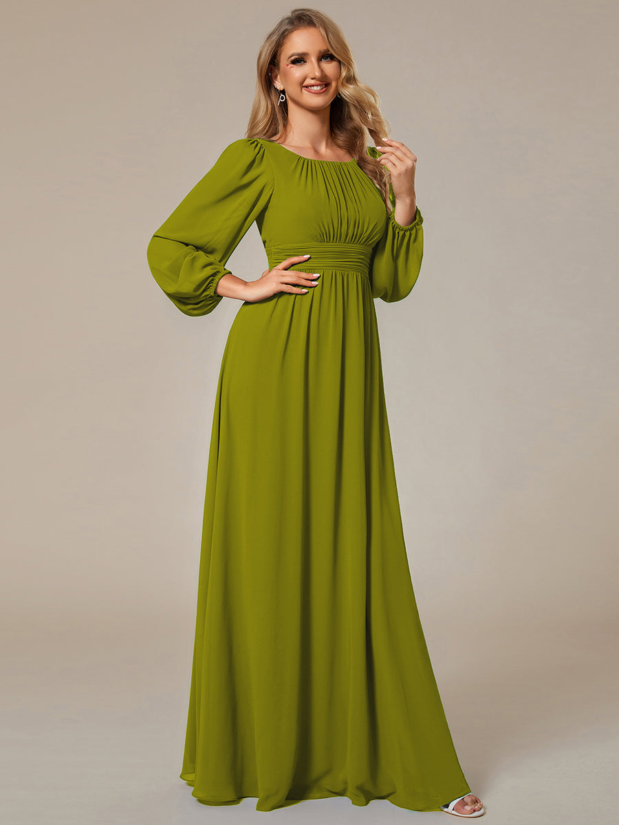 Chiffon High Empire Waist Puff Sleeve Bridesmaid Dress #color_Citron