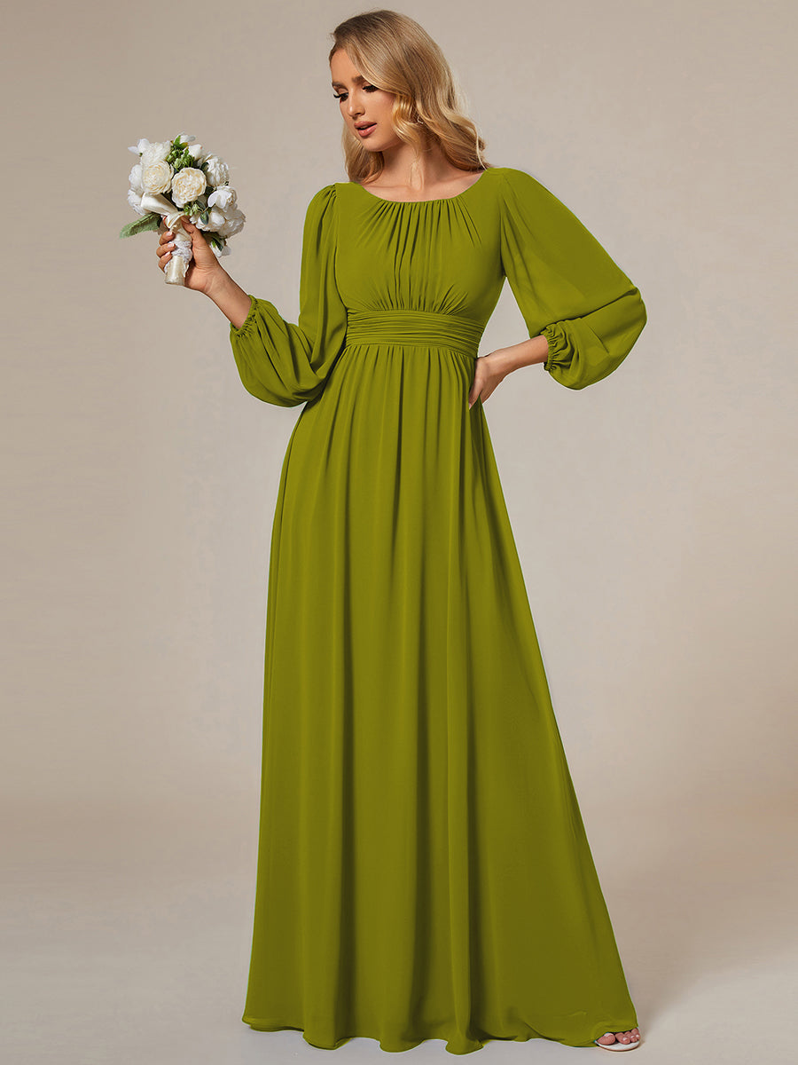 Chiffon High Empire Waist Puff Sleeve Bridesmaid Dress #color_Citron