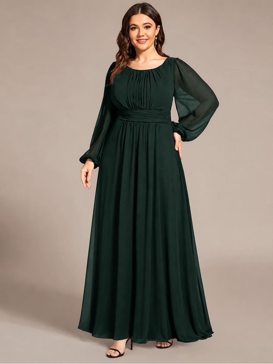 See-Througth Puff Sleeve Chiffon Plus Size Bridesmaid Dress #color_Dark Forest Green