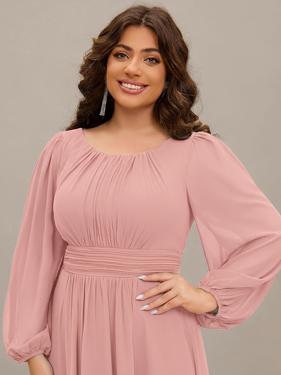 Chiffon Long Sleeve A-Line Round Neckline Formal Dress #color_Dusty Rose